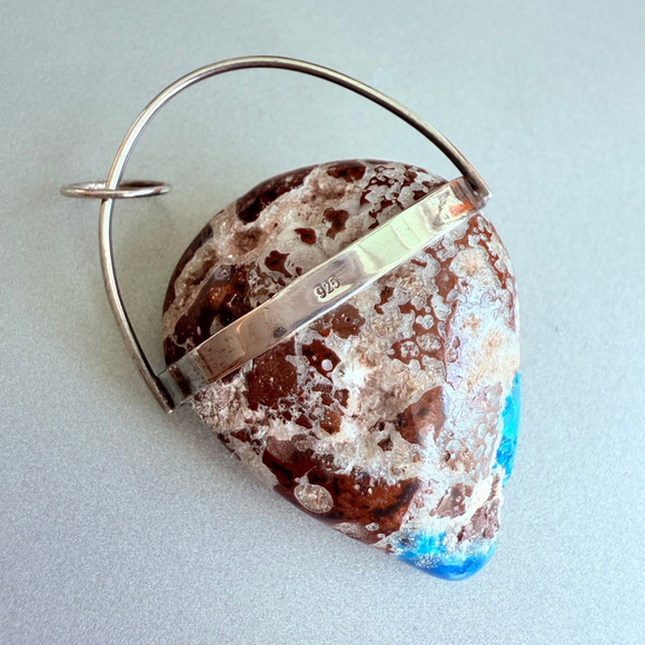 Artisan Large Natural 76.3 CT Cavansite Crystal Sterling 925 Silver Pendant - Picture 4 of 8